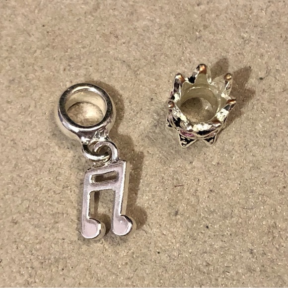 Two DaVinci items, Crown bead & Note charm, with pink CZ crystals - Picture 2 of 6